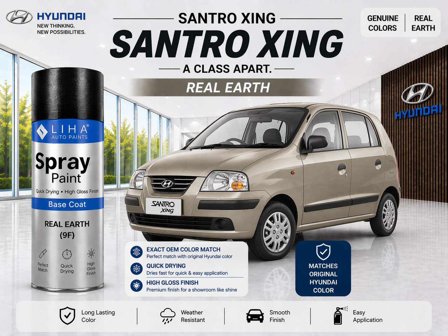 Hyundai Santro Xing Real Earth | OEM Color Match | Base Coat | Metallic Finish | Quick Dry