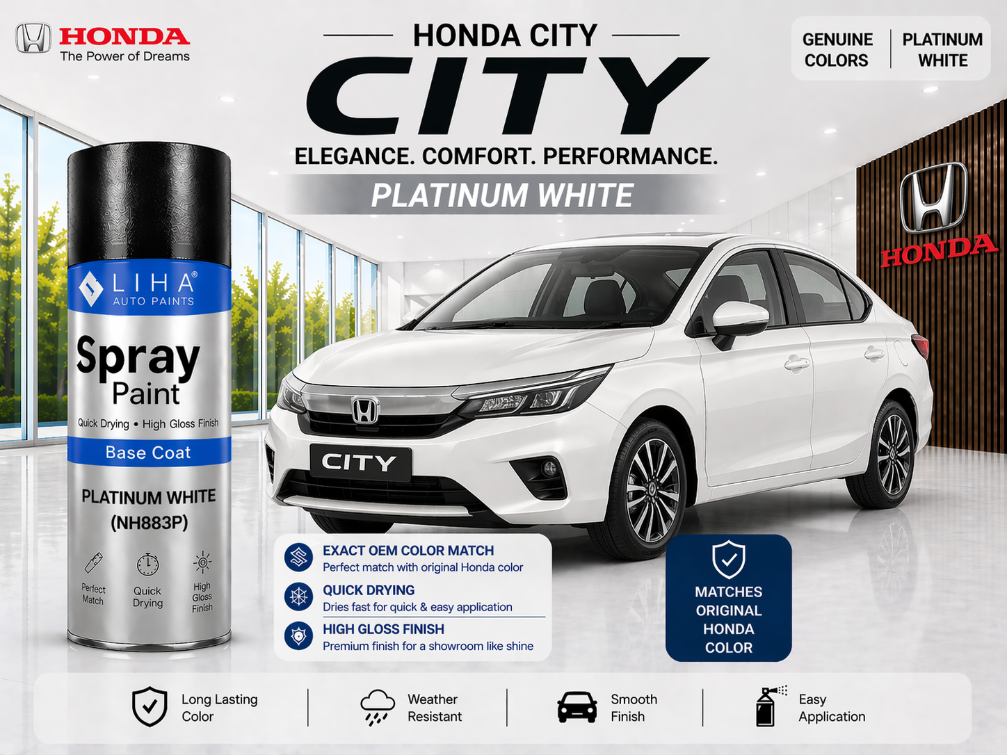Honda City Platinum White Pearl | OEM Color Match | Base Coat | Pearl Finish | Quick Dry