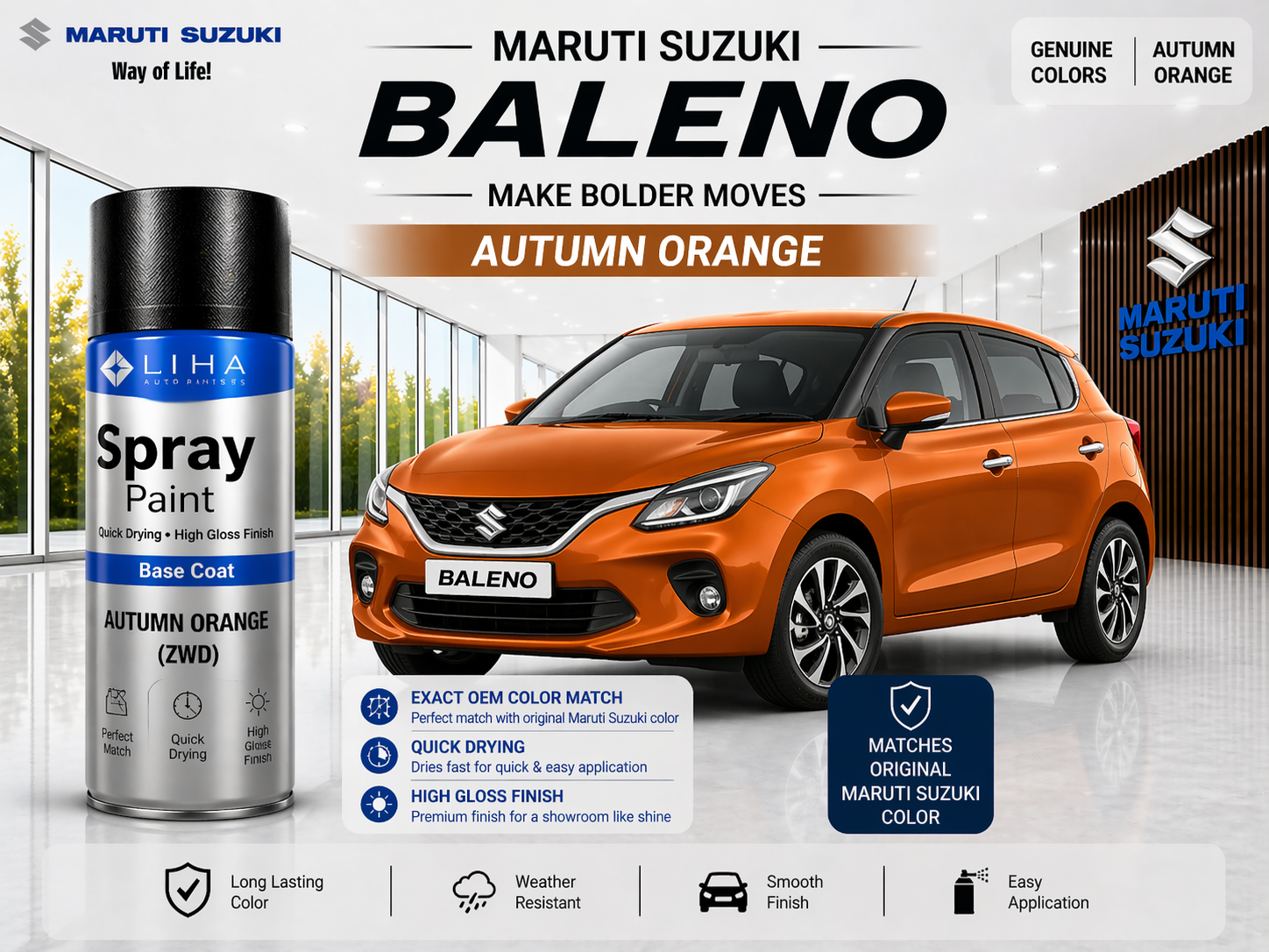 Maruti Suzuki Baleno Autumn Orange | OEM Color Match | Base Coat | Metallic Finish | Quick Dry