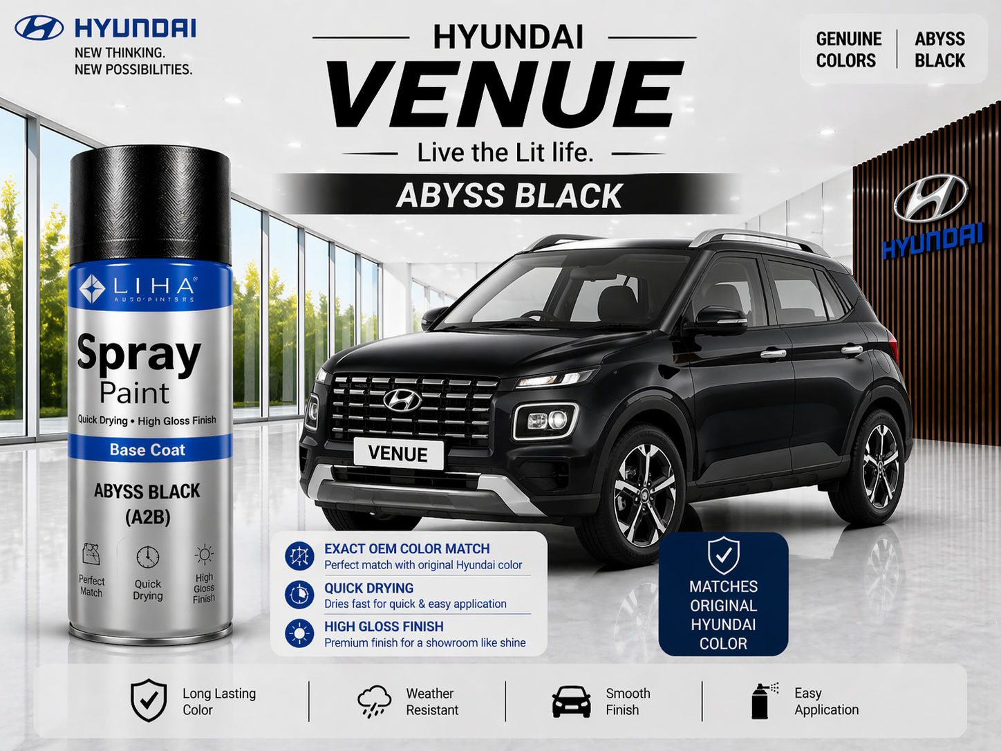 Hyundai Venue Abyss Black | OEM Color Match | Base Coat | High Gloss Finish | Quick Dry
