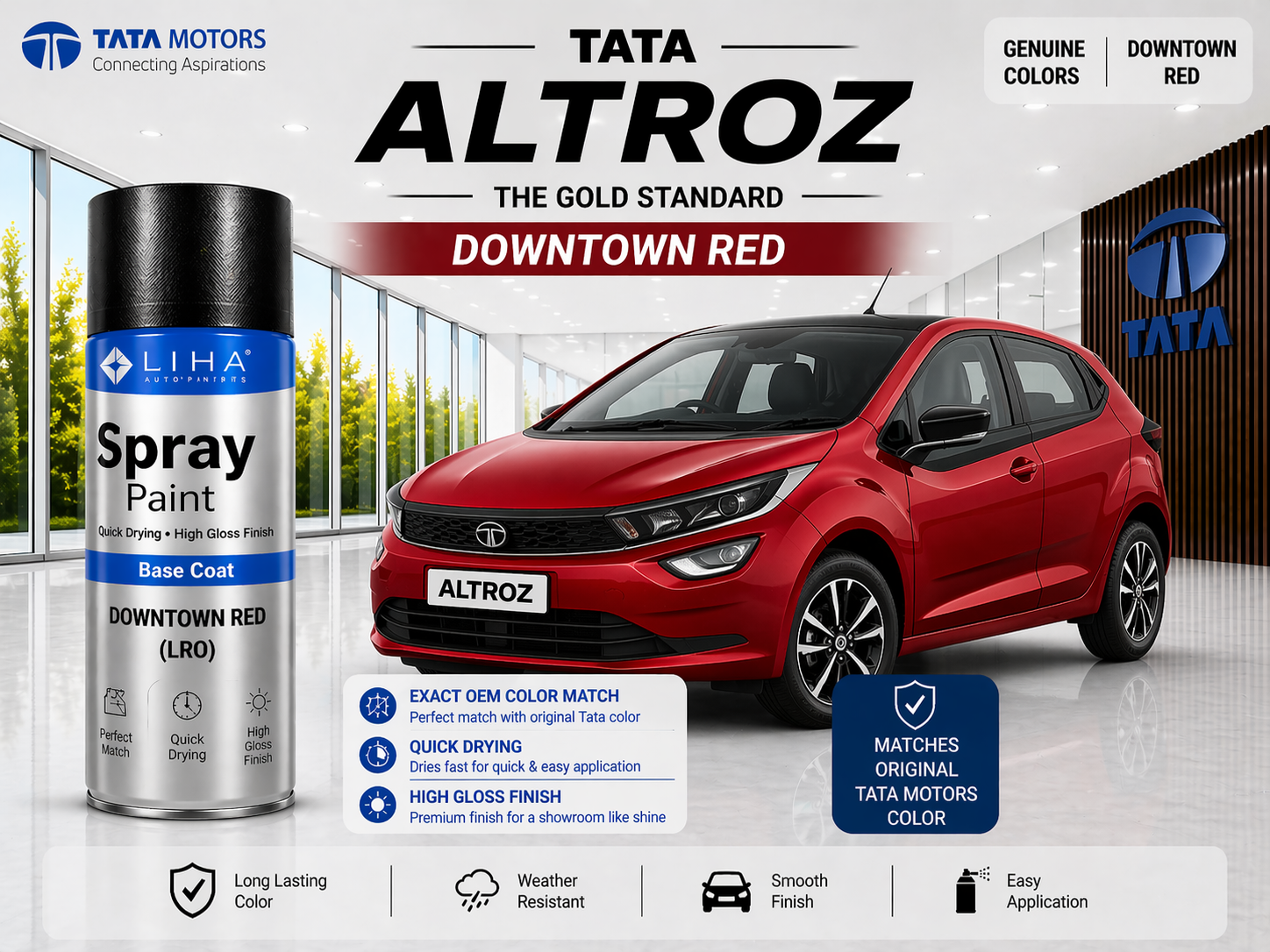 Tata Altroz Downtown Red | OEM Color Match | Base Coat | High Gloss Finish | Quick Dry