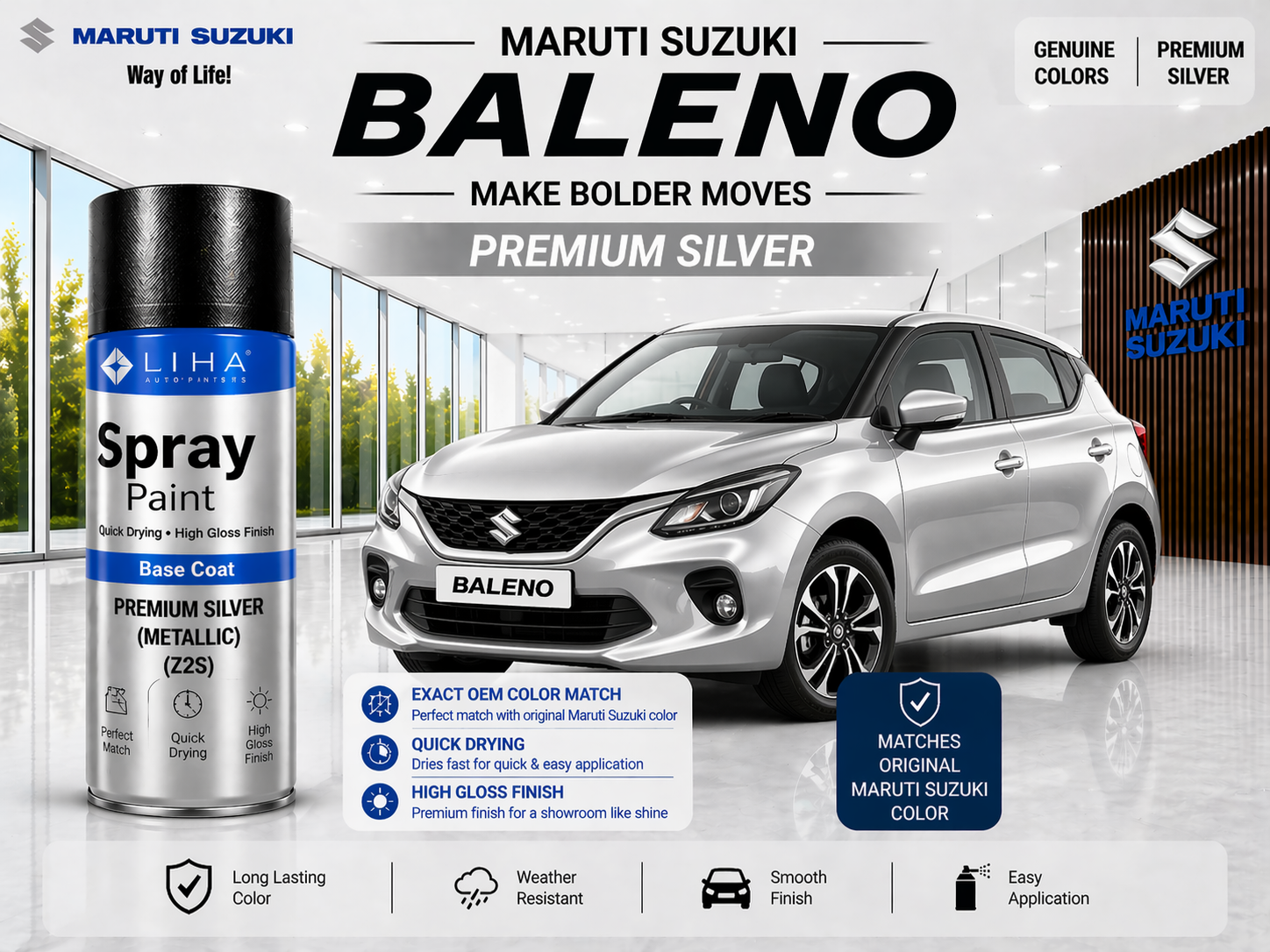 Maruti Suzuki Baleno Premium Silver | OEM Color Match | Base Coat | Metallic Finish | Quick Dry