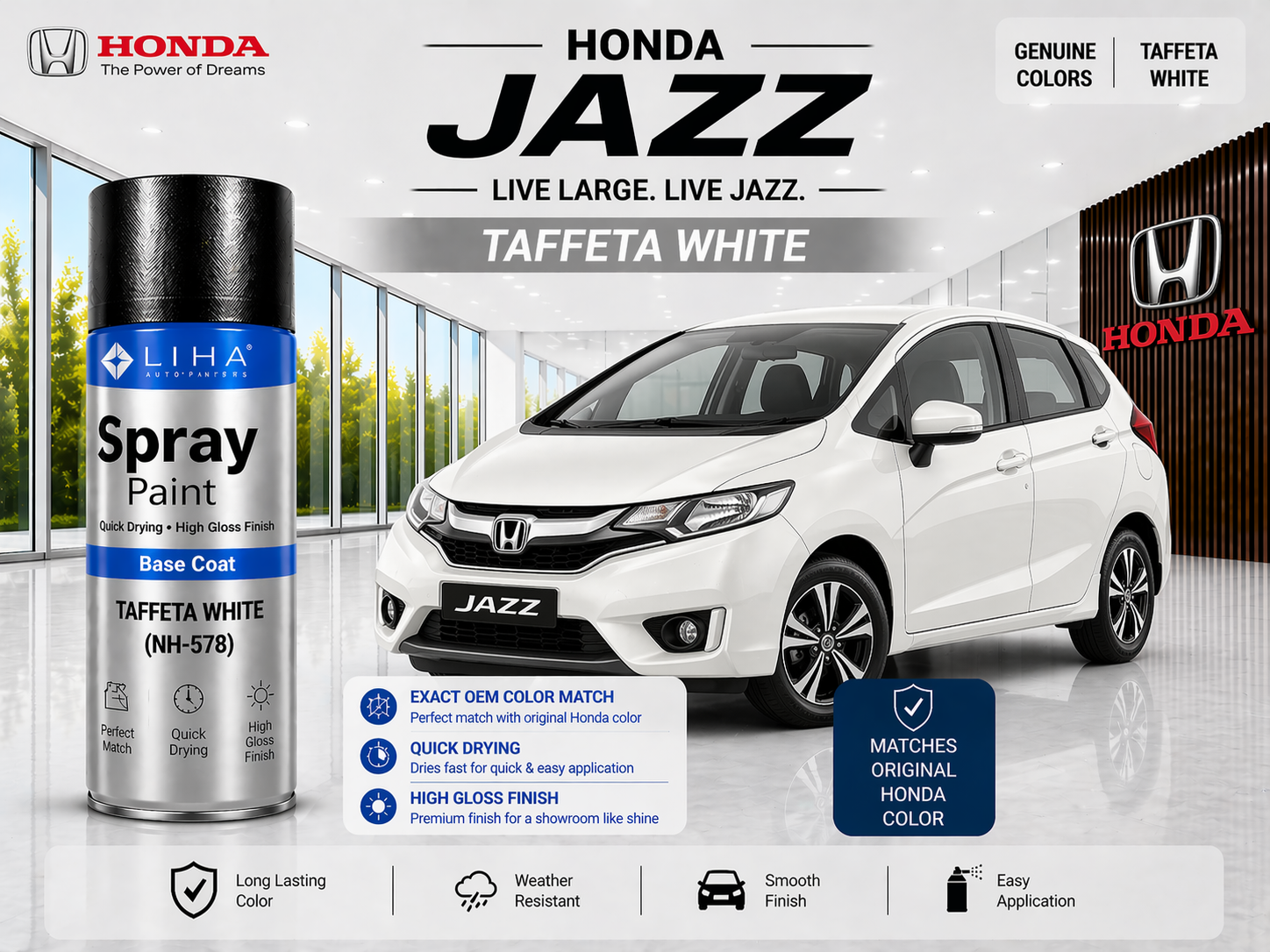 Honda Jazz Taffeta White | OEM Color Match | Base Coat | High Gloss Finish | Quick Dry