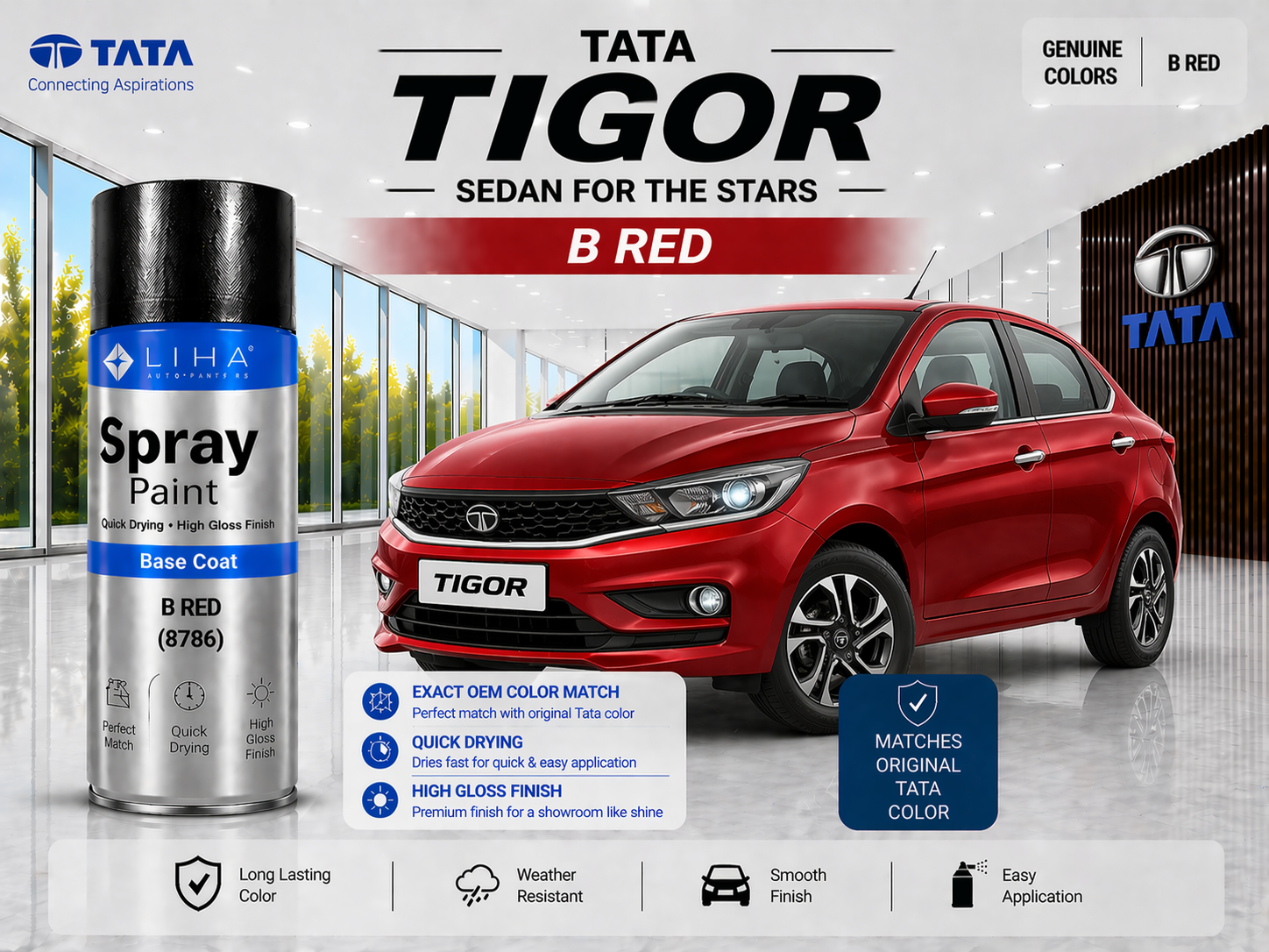 Tata Tigor Berry Red (B Red) | OEM Color Match | Base Coat | High Gloss Finish | Quick Dry