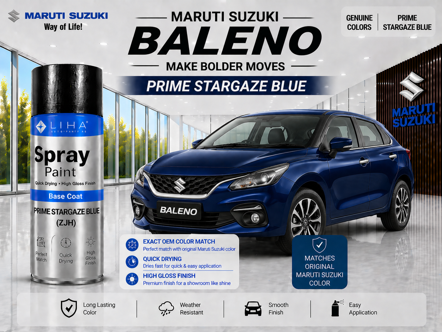Maruti Suzuki Baleno Stargaze Blue (Nexa Blue) | OEM Color Match | Base Coat | Metallic Finish | Quick Dry