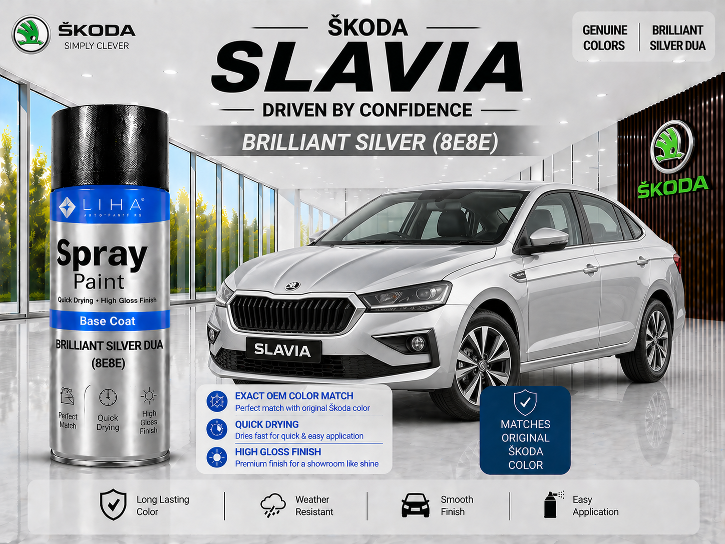 Skoda Slavia Brilliant Silver | OEM Color Match | Base Coat | Metallic Finish | Quick Dry