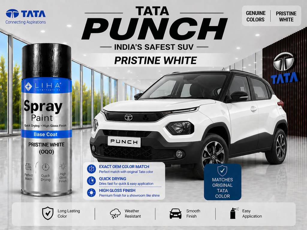Tata Punch Pristine White | OEM Color Match | Base Coat | High Gloss Finish | Quick Dry