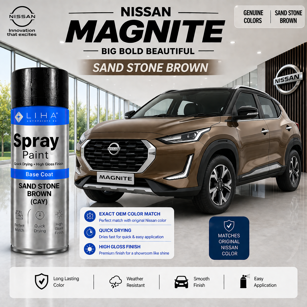 Nissan Magnite Sandstone Brown | OEM Color Match | Base Coat | Metallic Finish | Quick Dry