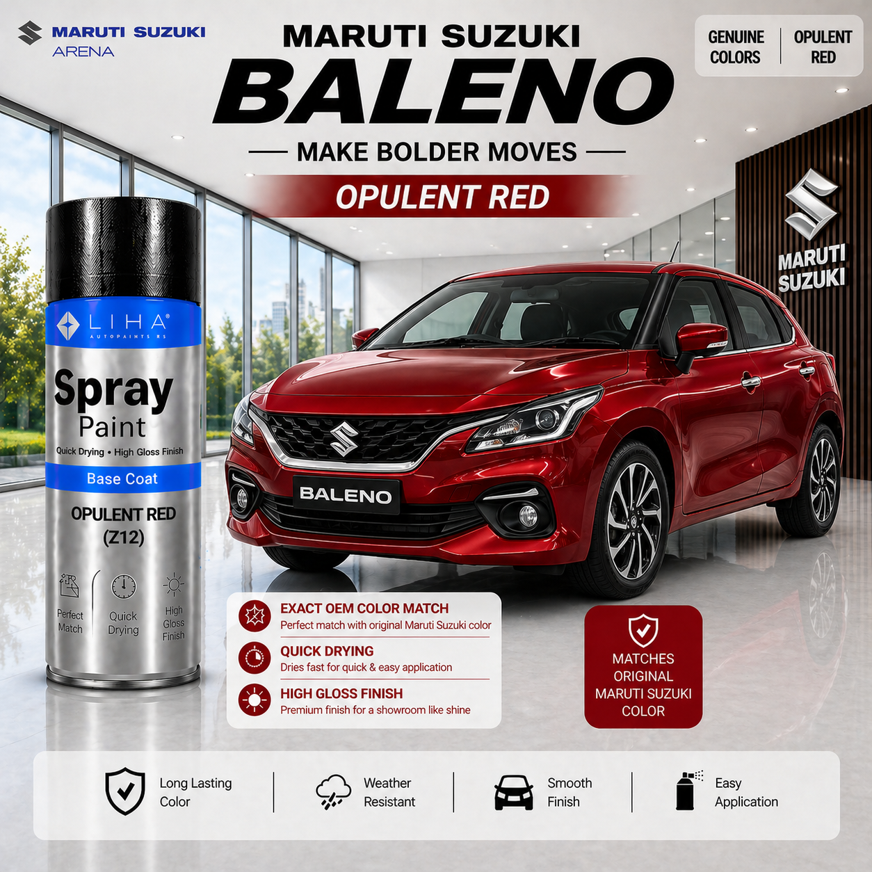 Maruti Suzuki Baleno Opulent Red | OEM Color Match | Base Coat | High Gloss Finish | Quick Dry