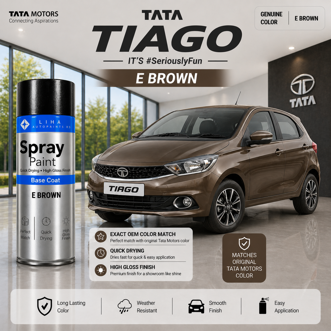 Tata Tiago Espresso Brown (E Brown) | OEM Color Match | Base Coat | Metallic Finish | Quick Dry