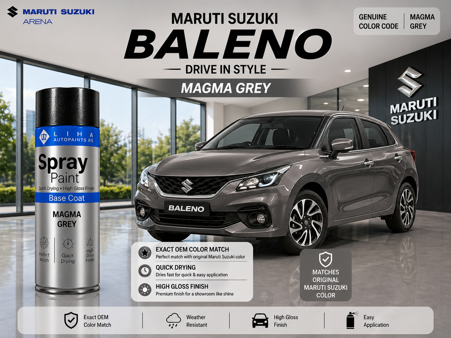 Maruti Suzuki Baleno Magma Grey | OEM Color Match | Base Coat | Metallic Finish | Quick Dry