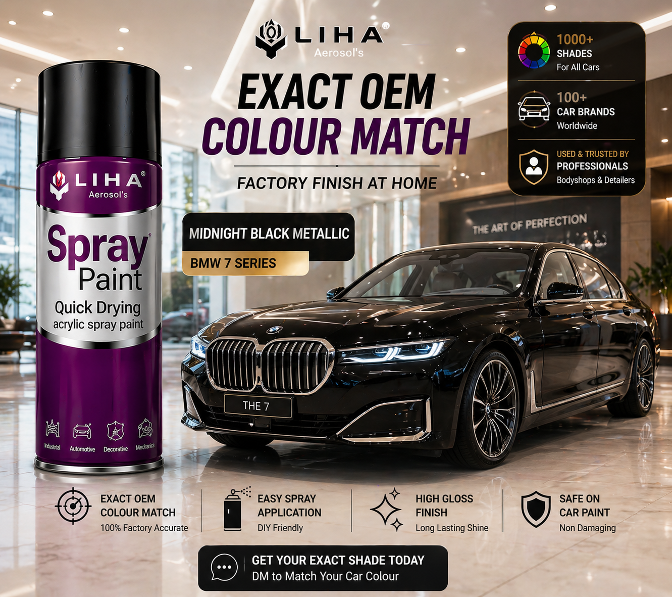 BMW 7 Series Midnight Black Metallic | OEM Color Match | Base Coat | Premium Finish | Quick Dry