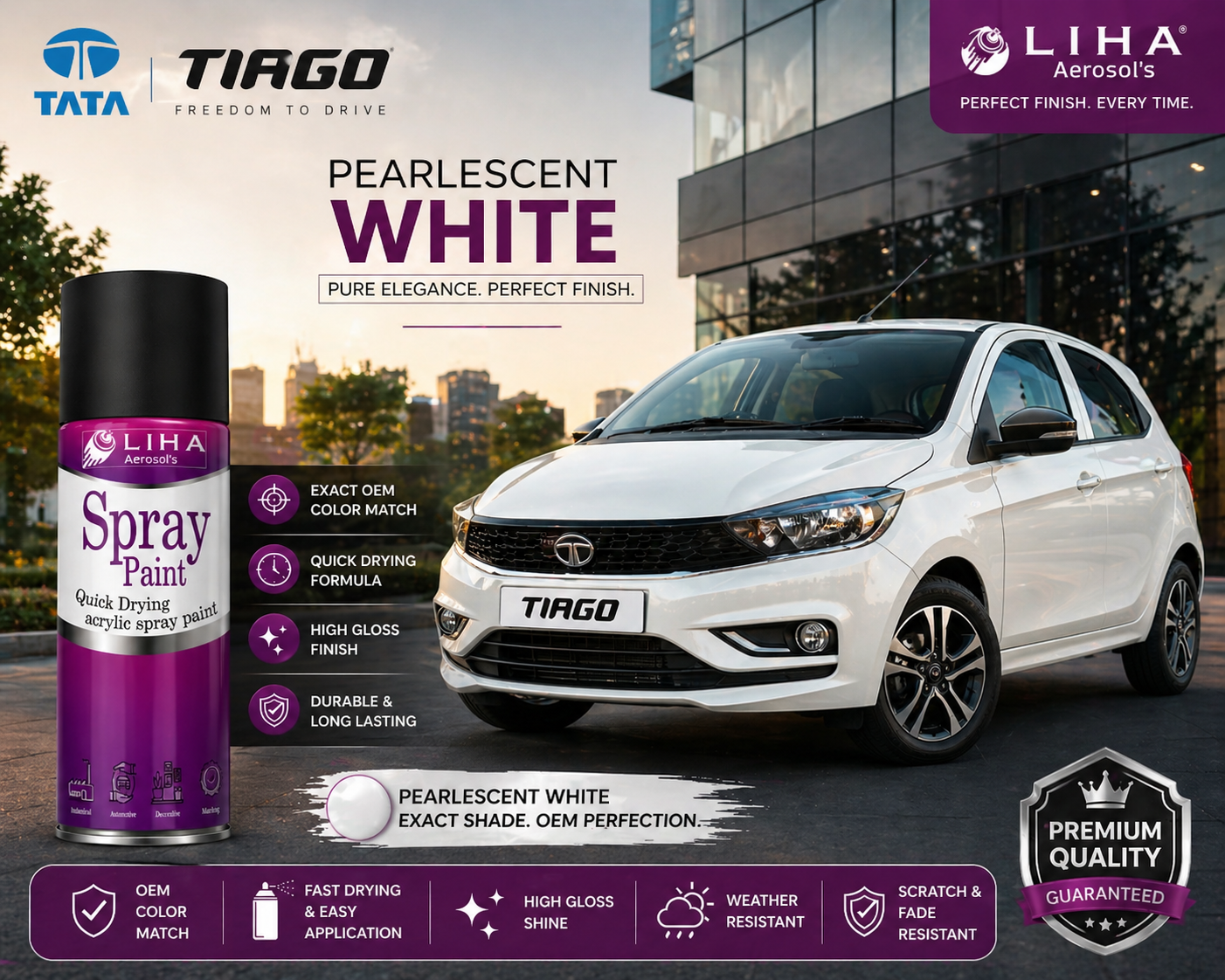 Tata Tiago Pearlescent White | OEM Color Match | Base Coat | Pearl Finish | Quick Dry