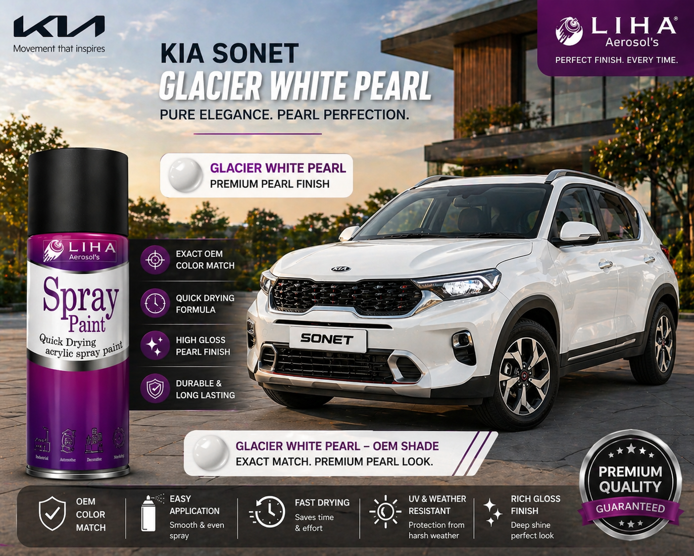 Kia Sonet Glacier White Pearl | OEM Color Match | Base Coat | Pearl Finish | Quick Dry