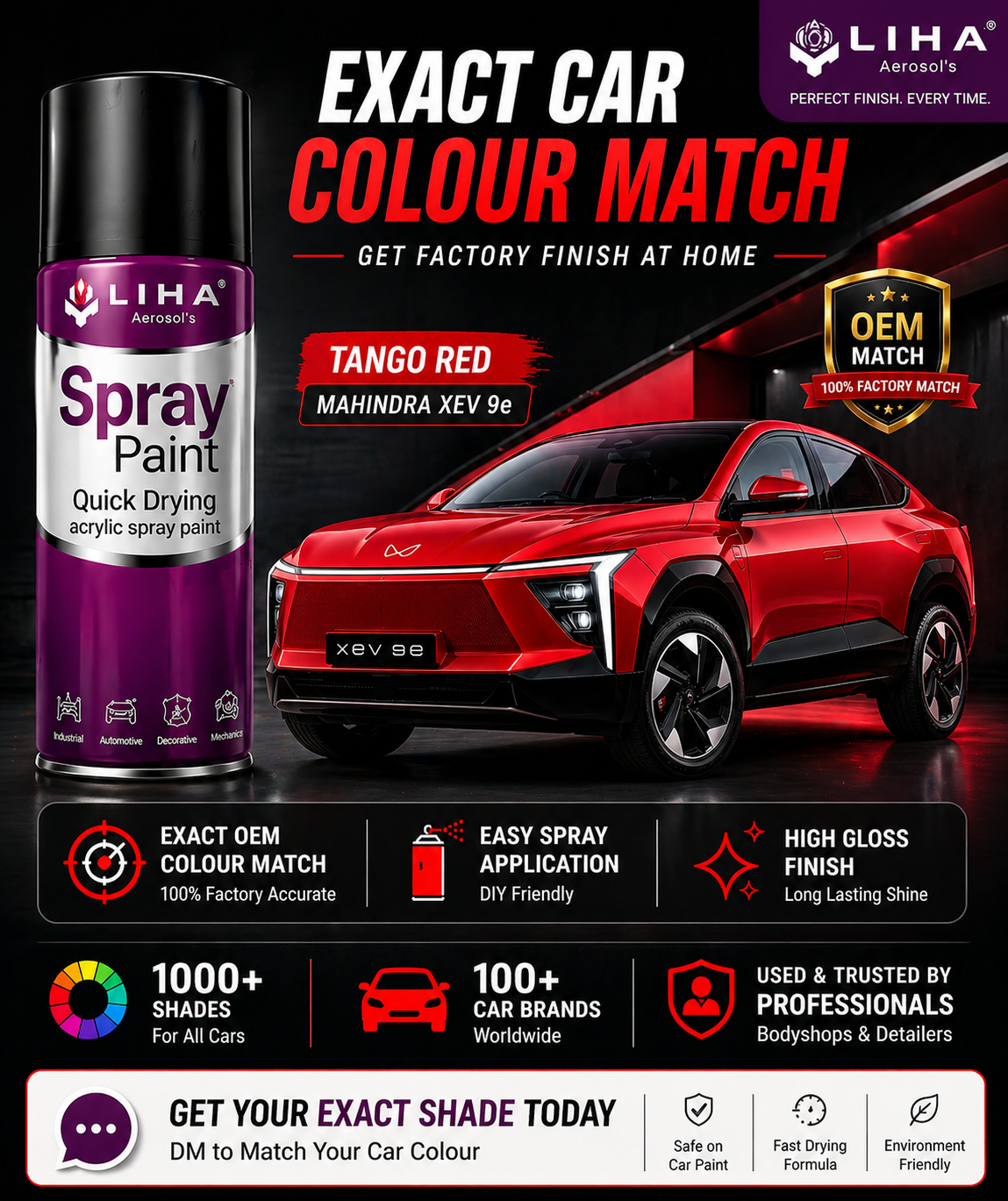 Mahindra XEV 9e Tango Red | OEM Color Match | Base Coat | High Gloss Finish | Quick Dry