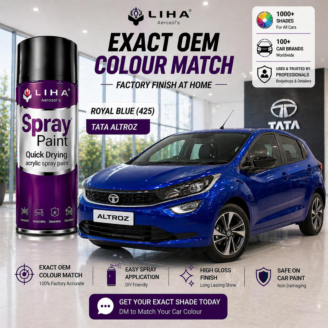 Tata Altroz Royal Blue | OEM Color Match | Base Coat | Metallic Finish | Quick Dry
