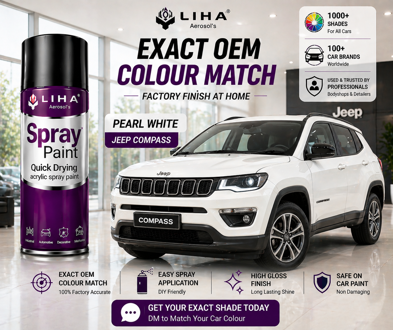 Jeep Compass Pearl White | OEM Color Match | Base Coat | Pearl Finish | Quick Dry