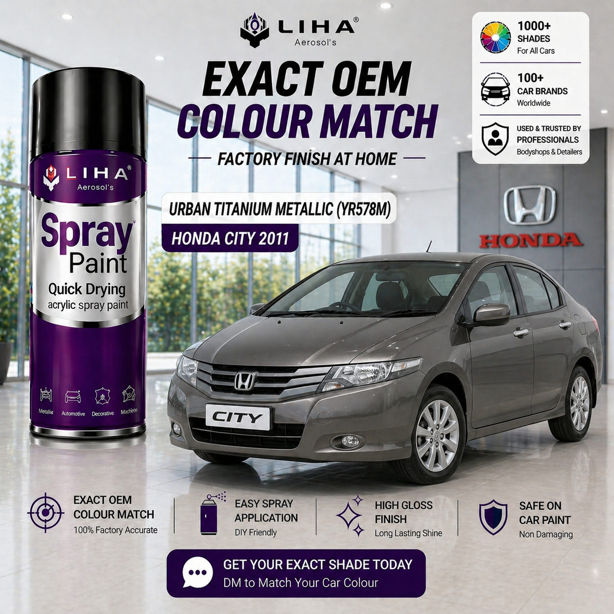 Honda City Urban Titanium | OEM Color Match | Professional Base Coat Spray Paint | 500ml