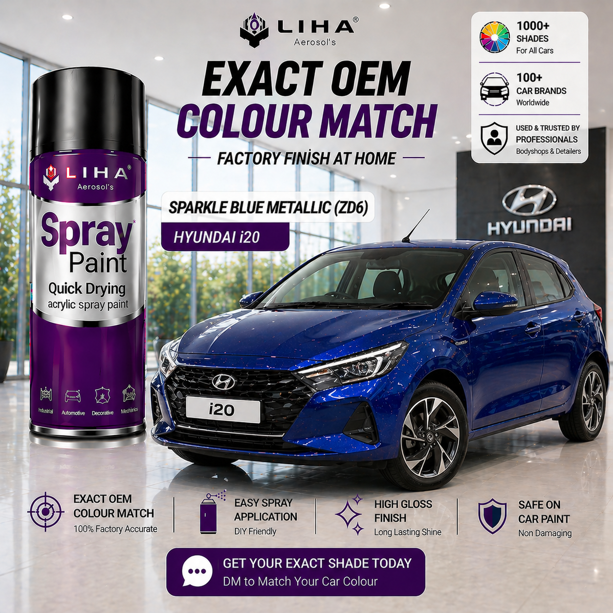 Hyundai i20 Sparkle Blue Metallic | OEM Color Match | Base Coat | Metallic Finish | Quick Dry