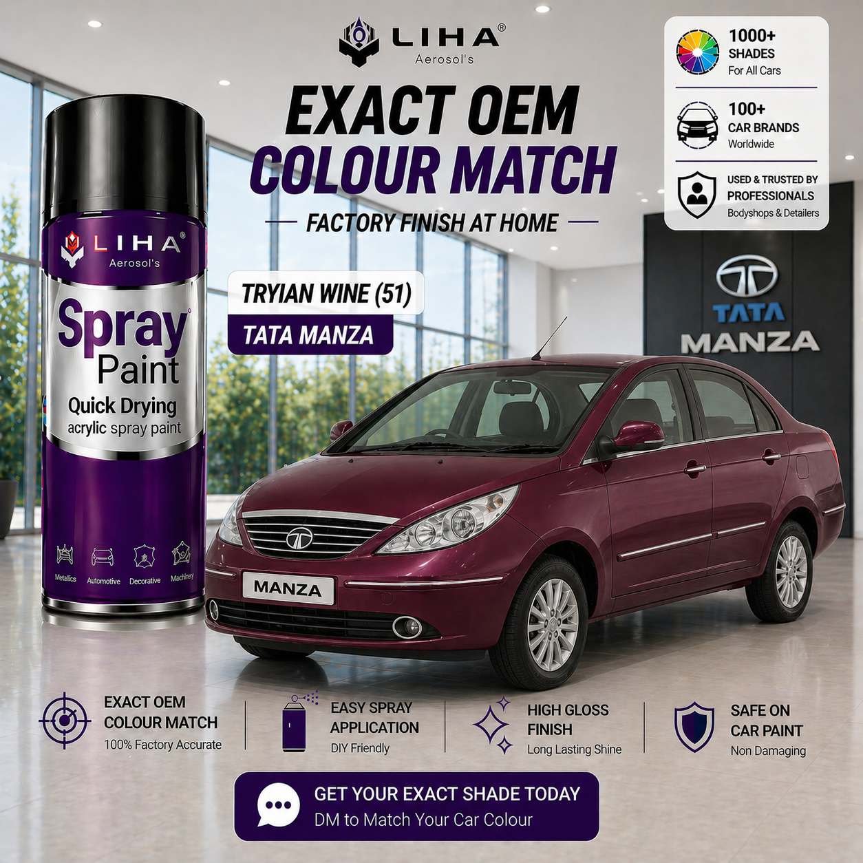Tata Manza Tyrian Wine | OEM Color Match | Base Coat | Pearl Metallic Finish | Quick Dry
