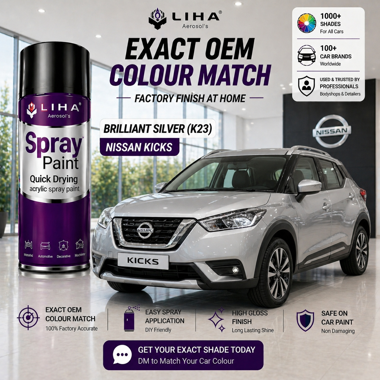 Nissan Kicks Silver | OEM Color Match | Professional Base Coat Spray Paint | 500ml
