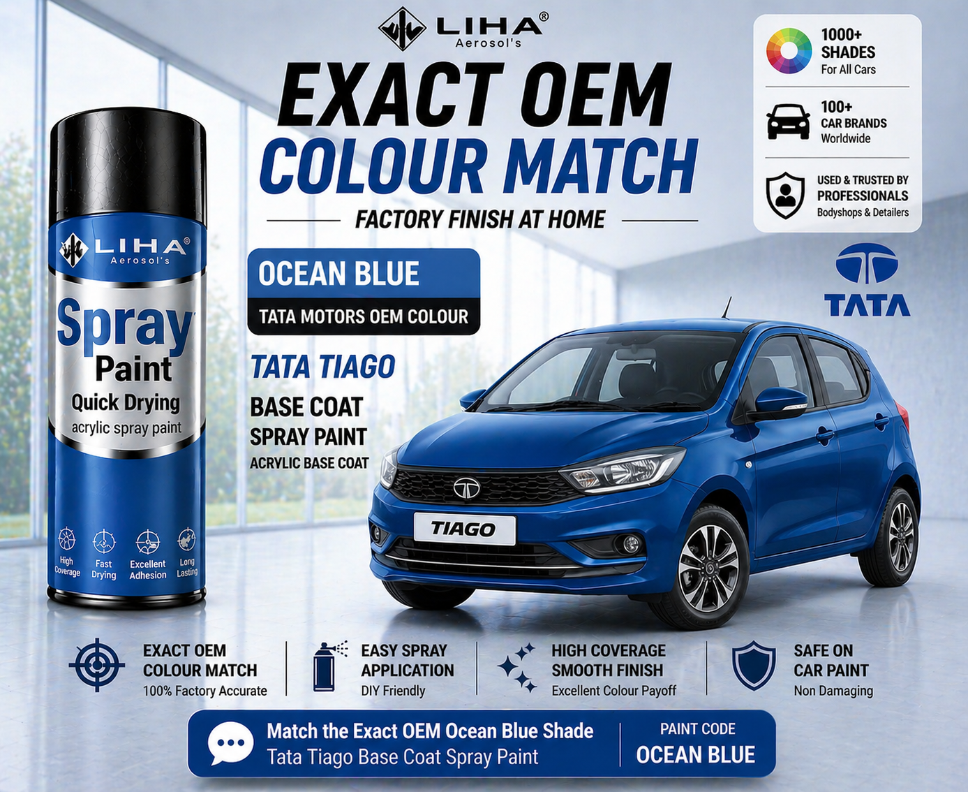 Tata Tiago Ocean Blue Metallic PU Spray Paint – OEM Factory Match Car Paint | LIHA Aerosols