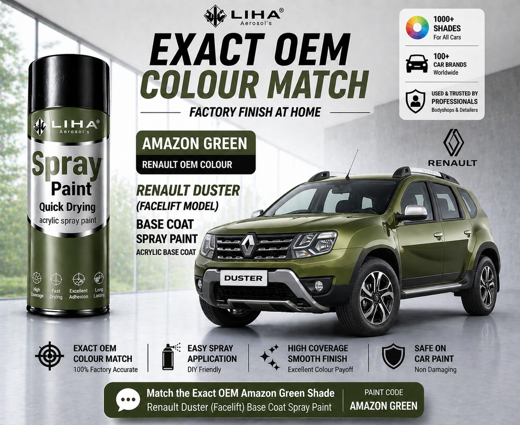 Renault Duster Amazon Green PU Spray Paint – OEM Factory Match Car Paint | LIHA Aerosols