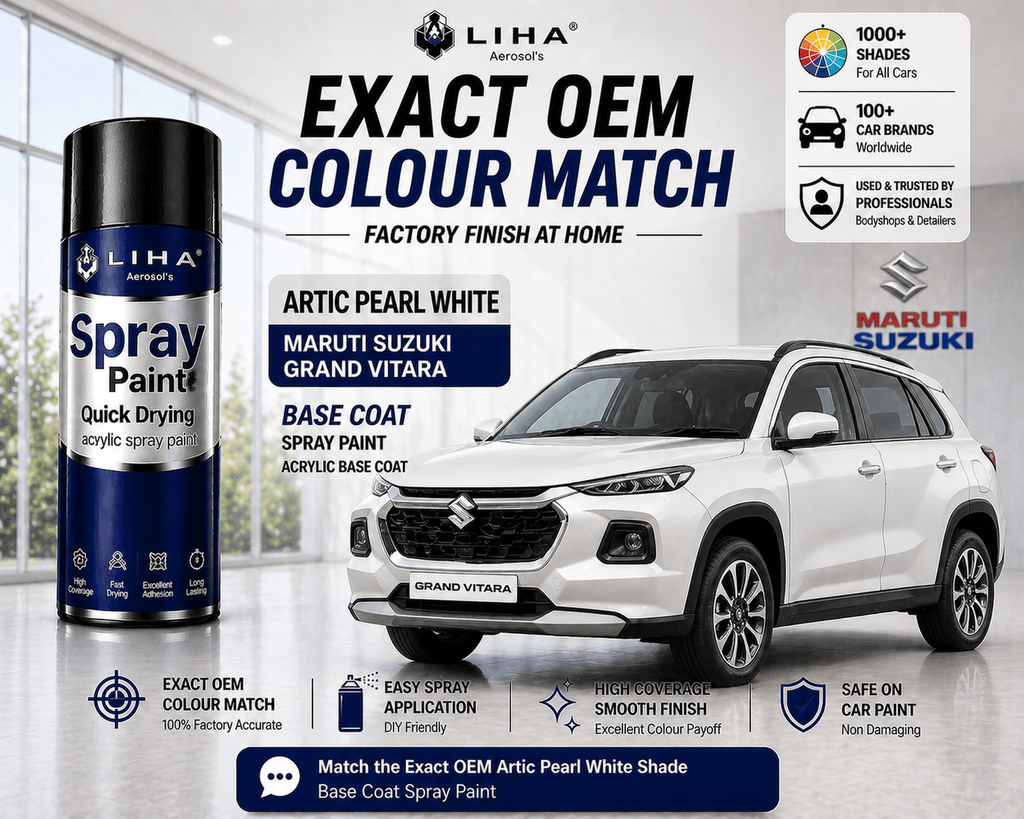 Maruti Suzuki Grand Vitara Arctic Pearl White PU Spray Paint – OEM Factory Match | LIHA Aerosols