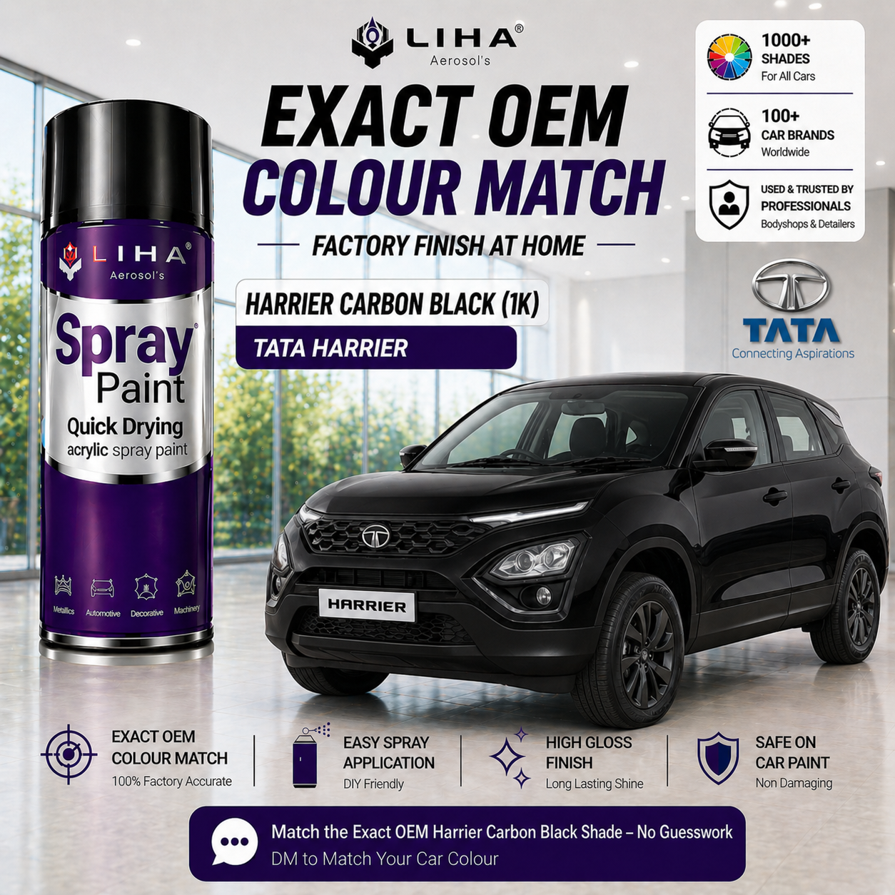 Tata Harrier Carbon Black PU Spray Paint – OEM Factory Match | LIHA Aerosols