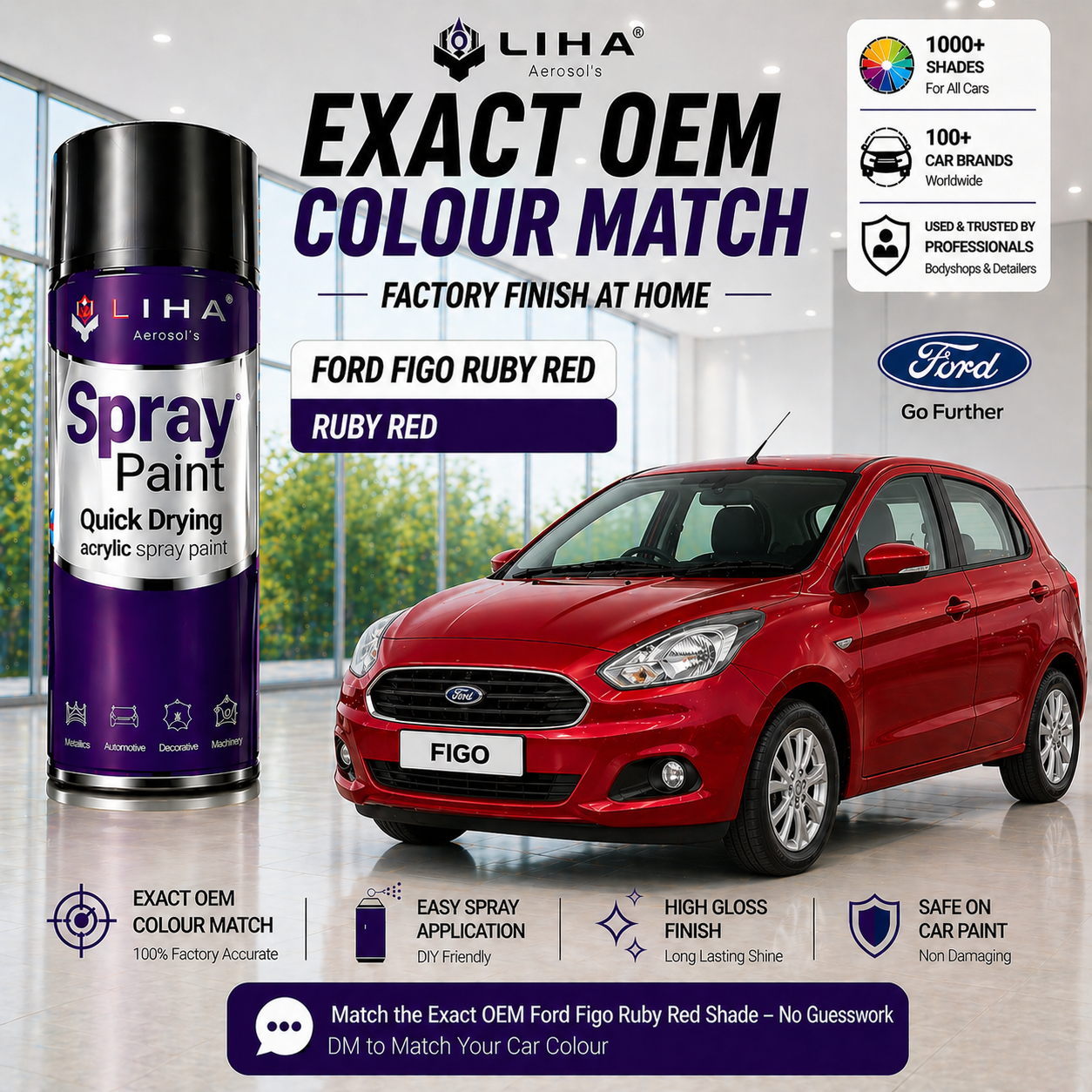 Ford Figo Ruby Red PU Spray Paint – OEM Factory Match Car Paint | LIHA Aerosols