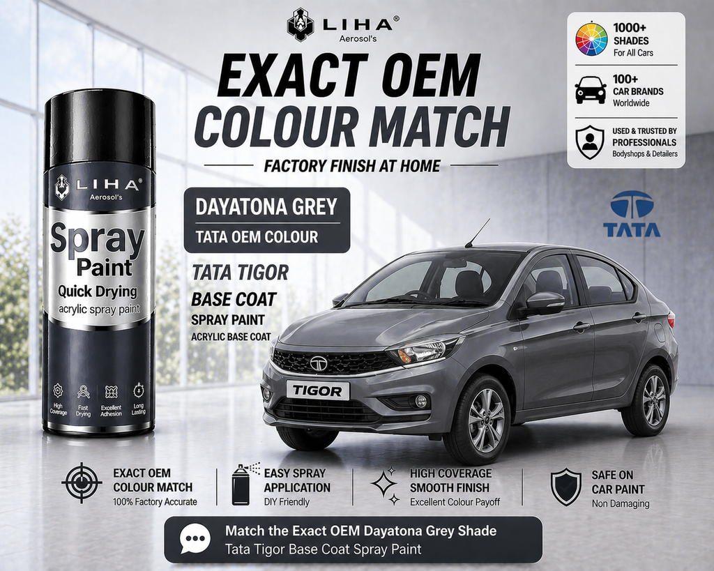 Tata Tigor Daytona Grey PU Spray Paint – OEM Factory Match | LIHA Aerosols