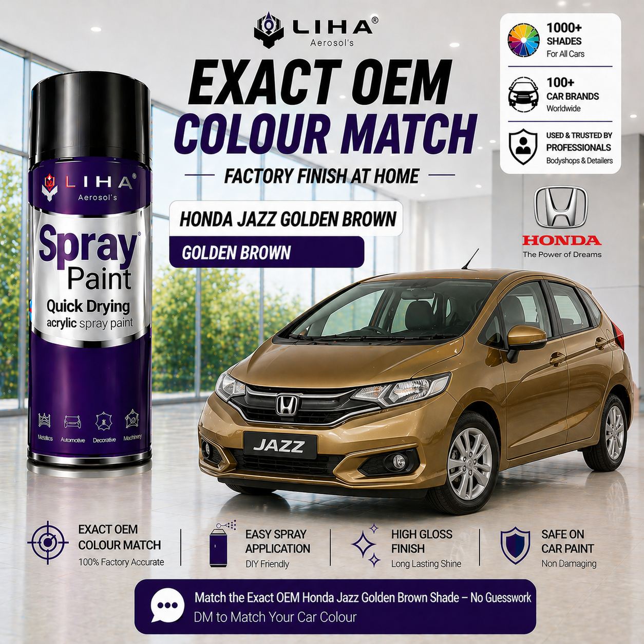 Honda Jazz Golden Brown Metallic PU Spray Paint – OEM Factory Match Car Paint | LIHA Aerosols