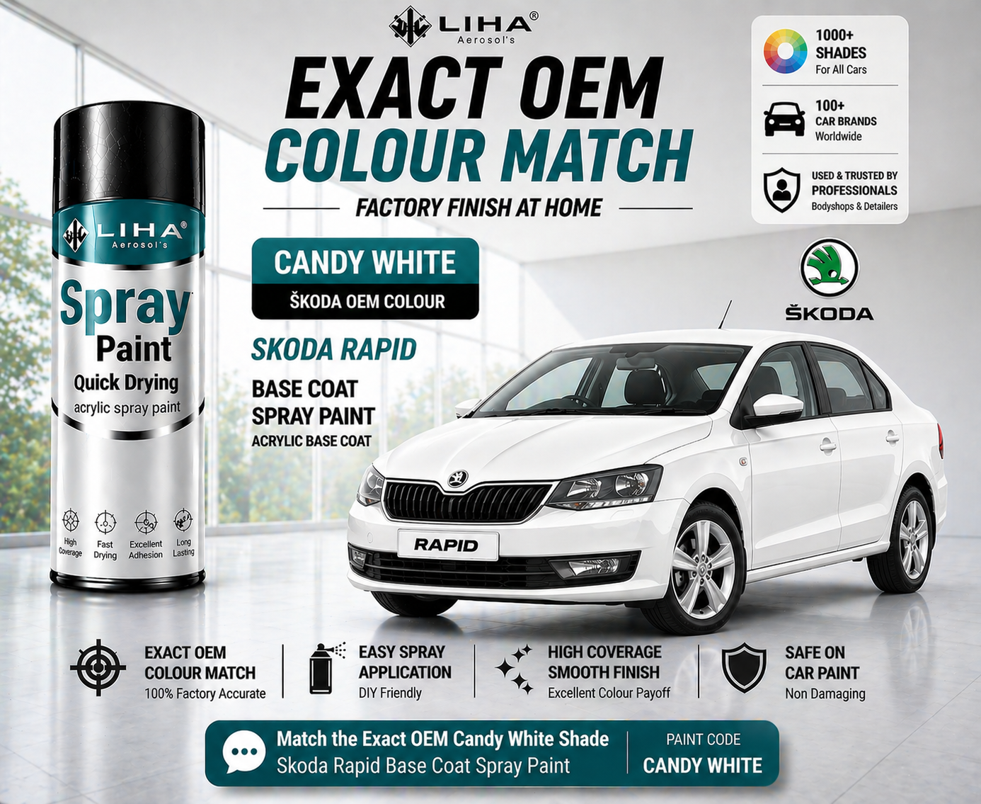 Skoda Rapid Candy White PU Spray Paint – OEM Factory Match Car Paint | LIHA Aerosols