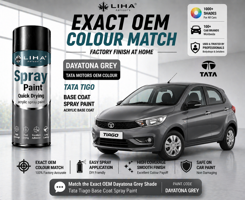 Tata Tiago Daytona Grey Metallic PU Spray Paint – OEM Factory Match Car Paint | LIHA Aerosols