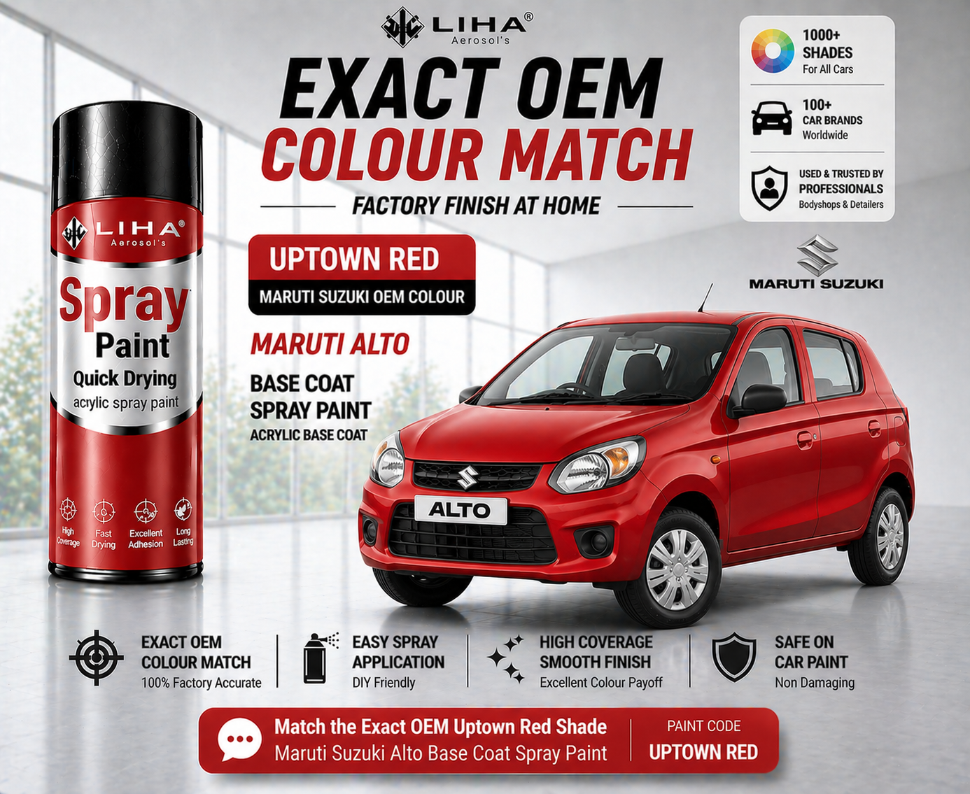 Maruti Suzuki Alto Uptown Red PU Spray Paint – OEM Factory Match Car Paint | LIHA Aerosols