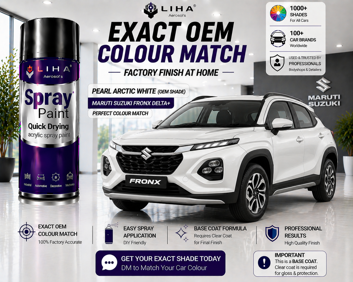 Maruti Suzuki Fronx Delta+ Pearl Arctic White PU Spray Paint – OEM Factory Match | LIHA Aerosols