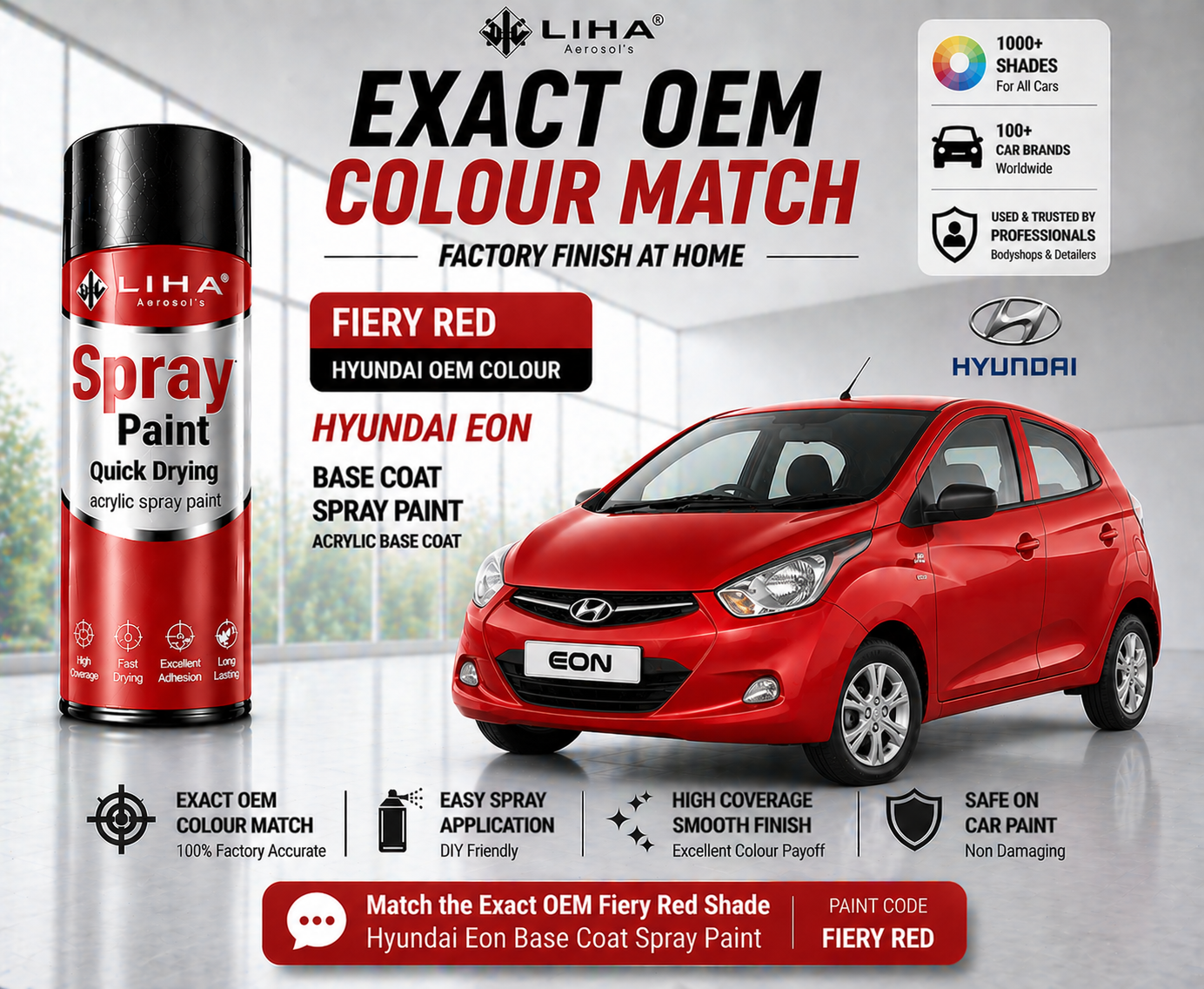 Hyundai Eon Fiery Red PU Spray Paint – OEM Factory Match Car Paint | LIHA Aerosols