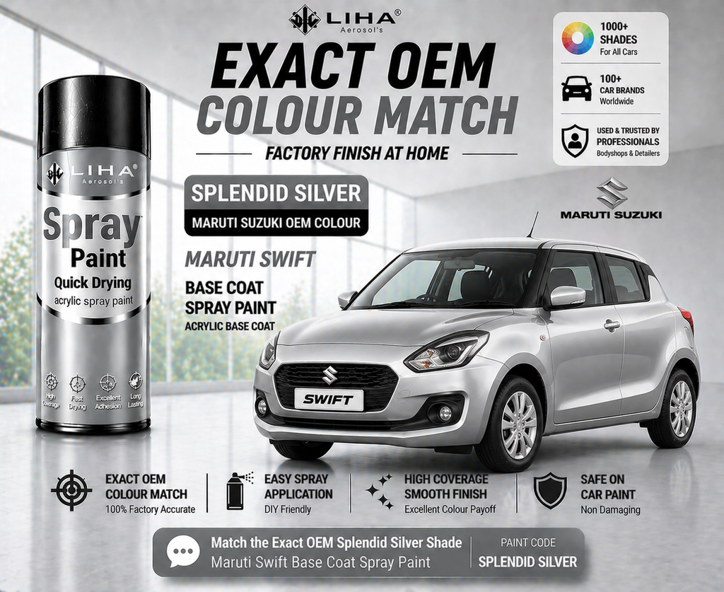 Maruti Suzuki Swift Splendid Silver Metallic PU Spray Paint – OEM Factory Match Car Paint | LIHA Aerosols