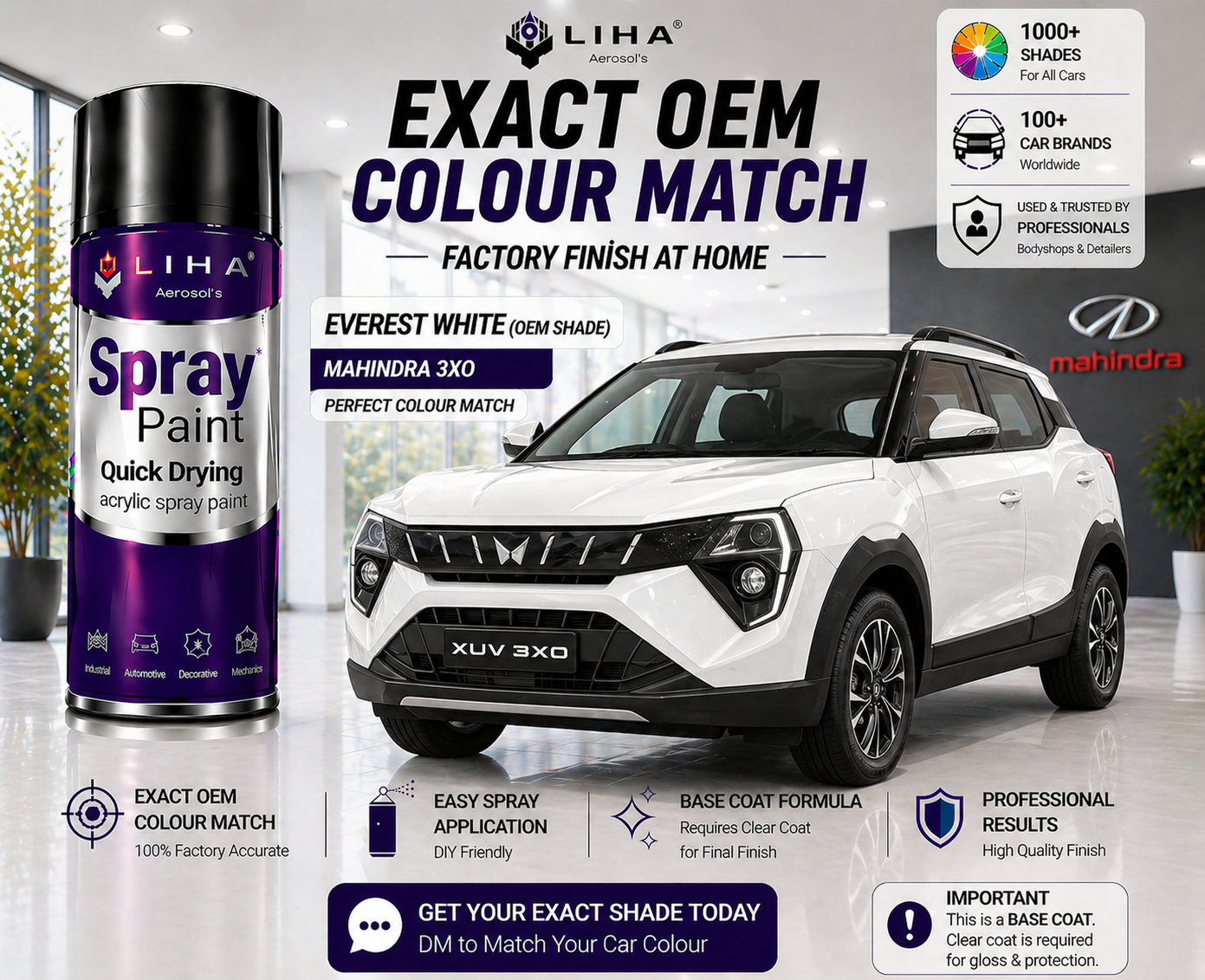 Mahindra XUV 3XO Everest White PU Spray Paint – OEM Factory Match Car Paint | LIHA Aerosols
