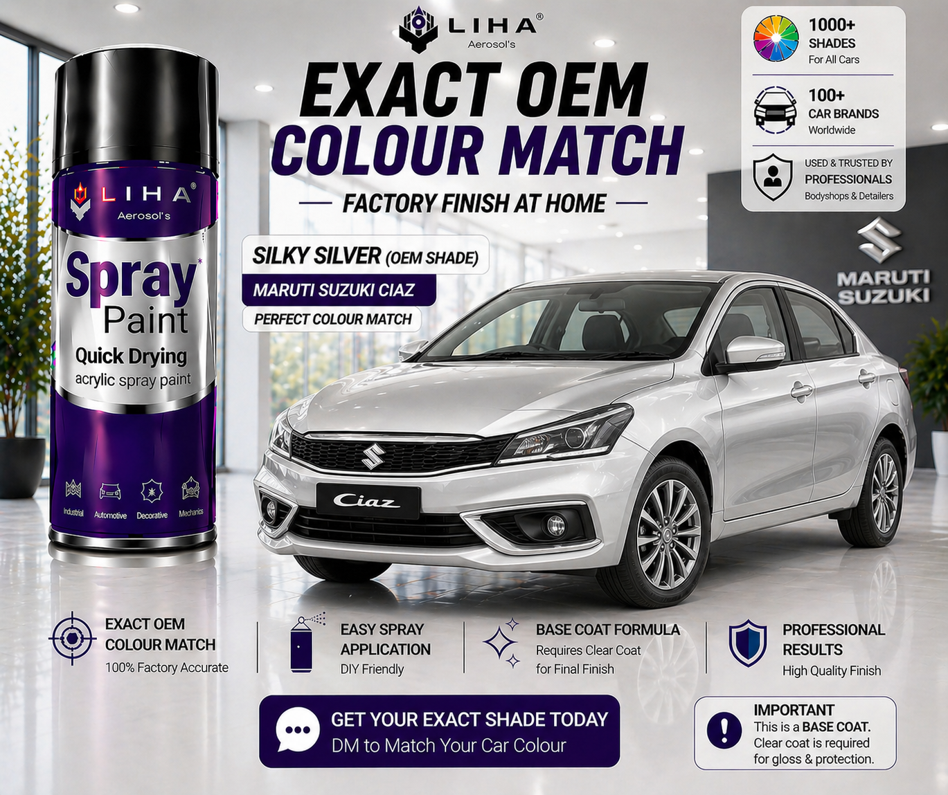 Maruti Suzuki Ciaz Silky Silver Metallic PU Spray Paint – OEM Factory Match Car Paint | LIHA Aerosols