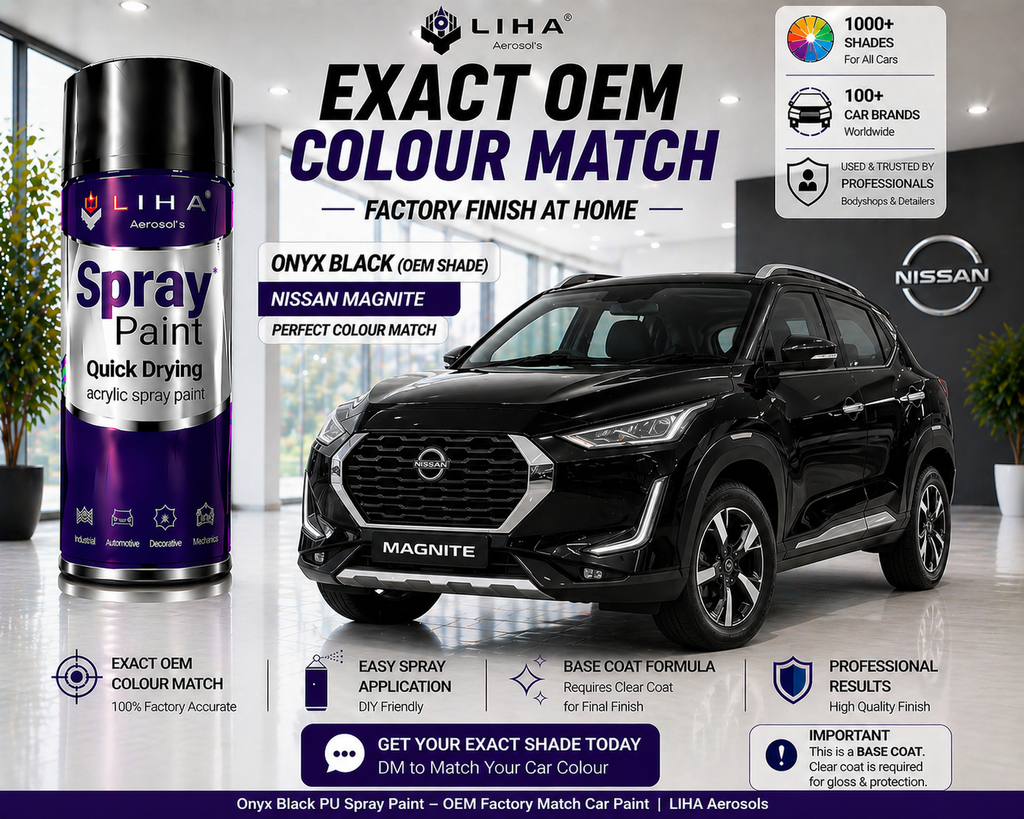 Nissan Magnite Onyx Black PU Spray Paint – OEM Factory Match Car Paint | LIHA Aerosols