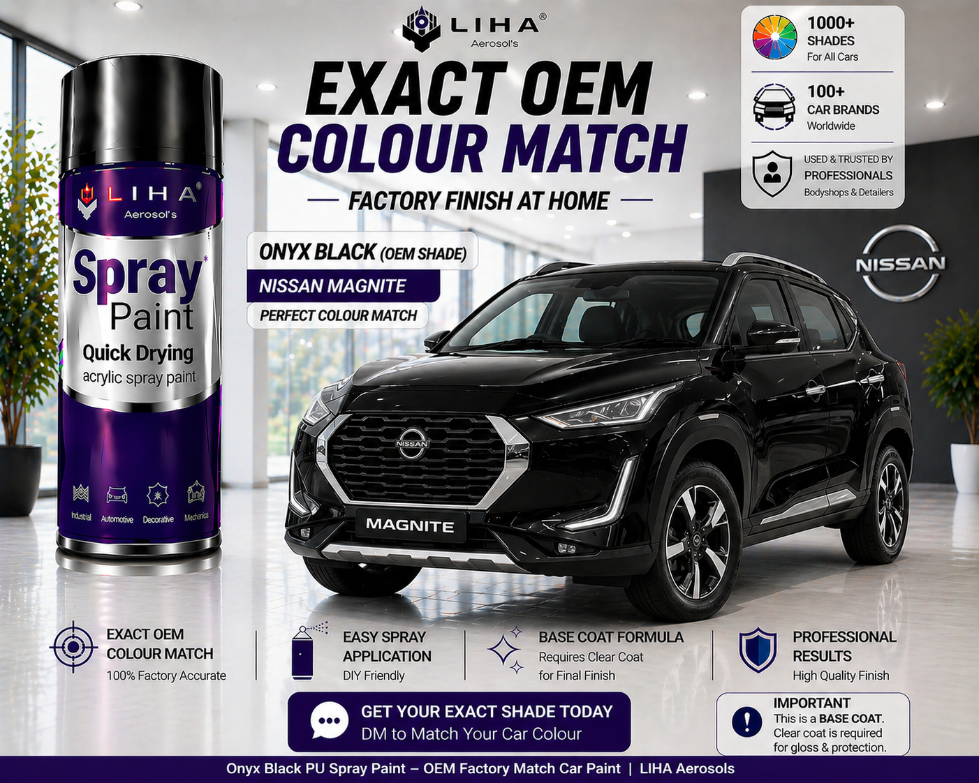 Nissan Magnite Onyx Black PU Spray Paint – OEM Factory Match Car Paint | LIHA Aerosols