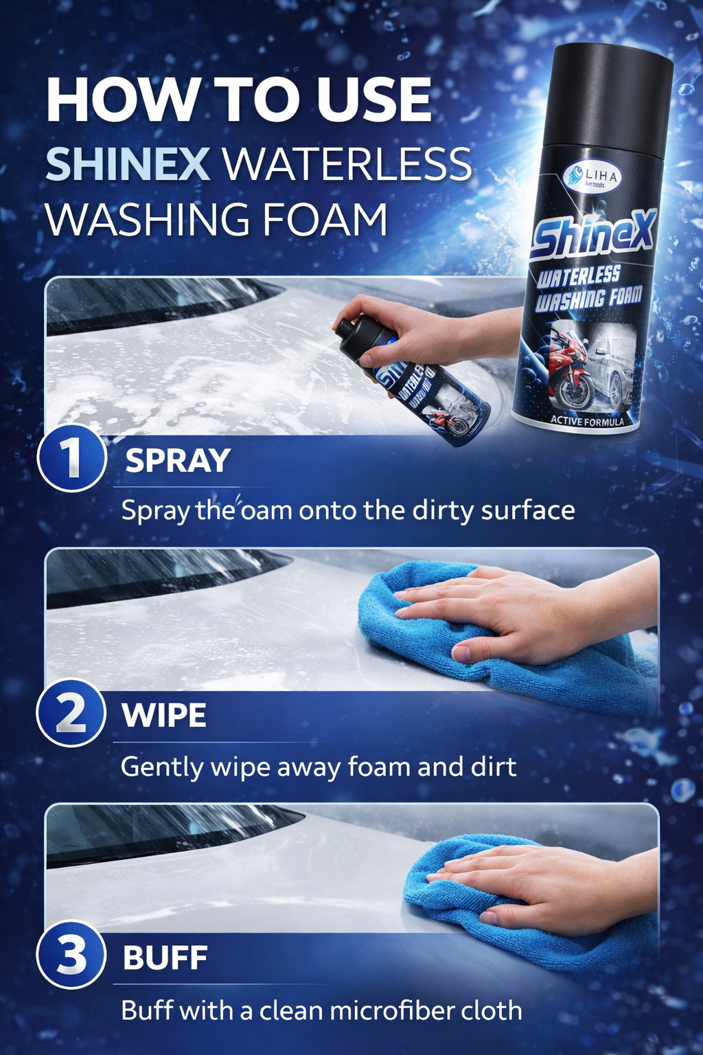 ShineX Waterless Washing Foam Spray – No Water Car & Bike Cleaner | Instant Shine & Protection