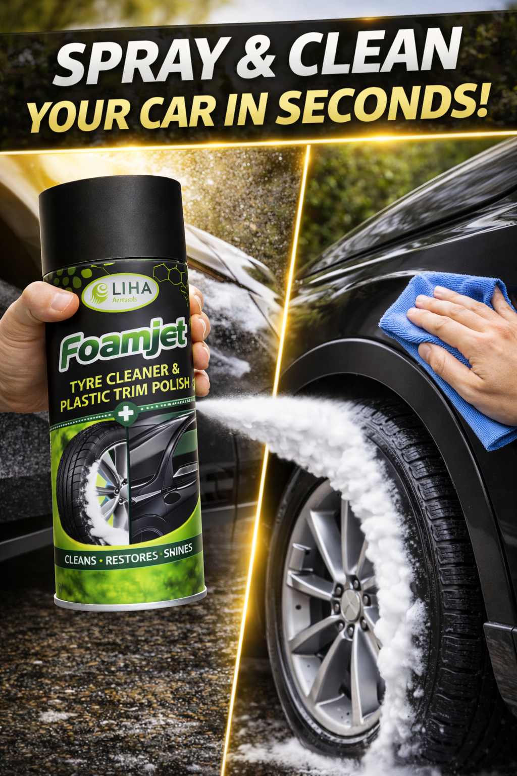 LIHA Foamjet – Tyre Cleaner & Plastic Trim Polish | Clean, Restore & Shine