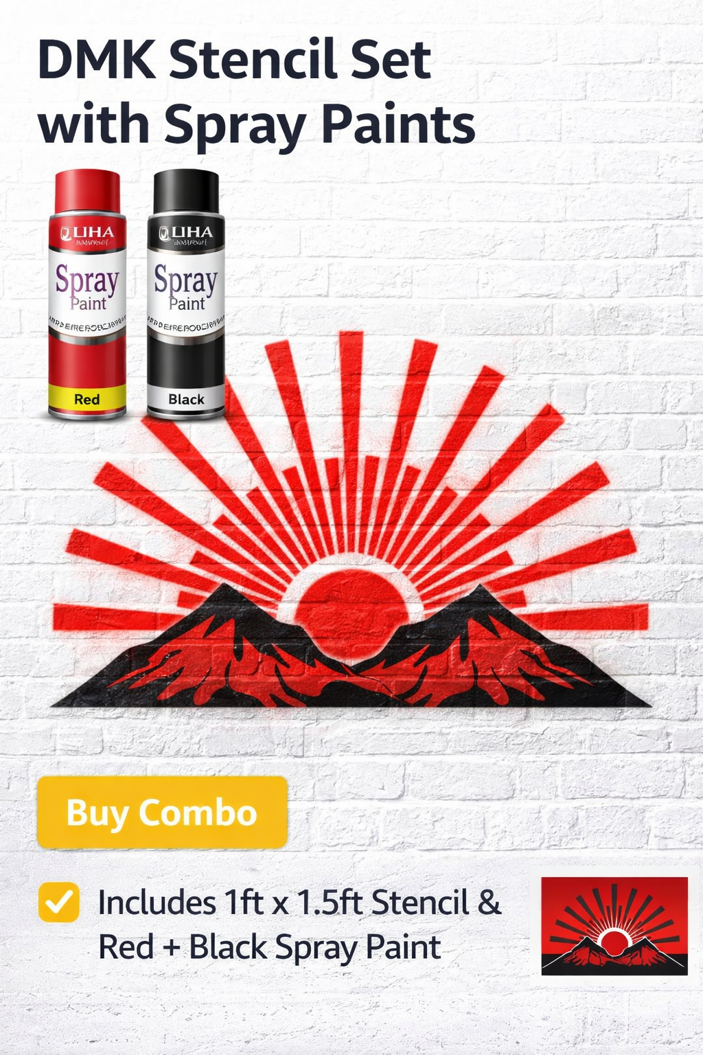 DMK Rising Sun Symbol Spray Stencil Kit (1 ft × 1.5 ft) + Red & Black Spray Paint Combo
