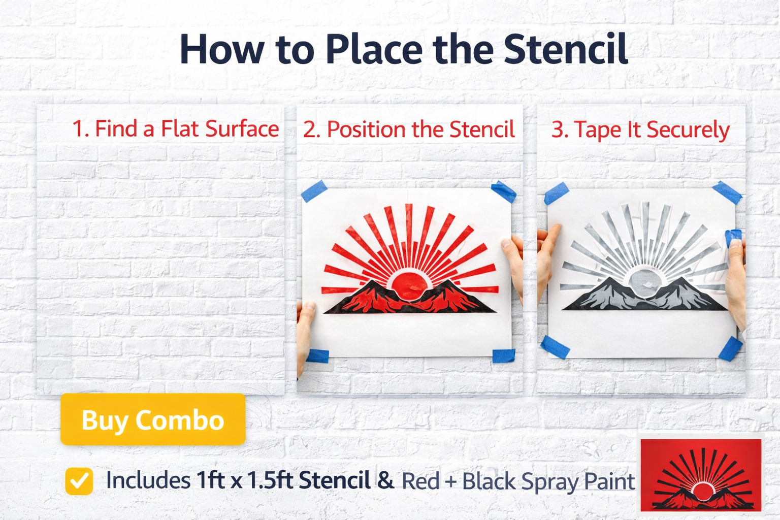 DMK Rising Sun Symbol Spray Stencil Kit (1 ft × 1.5 ft) + Red & Black Spray Paint Combo