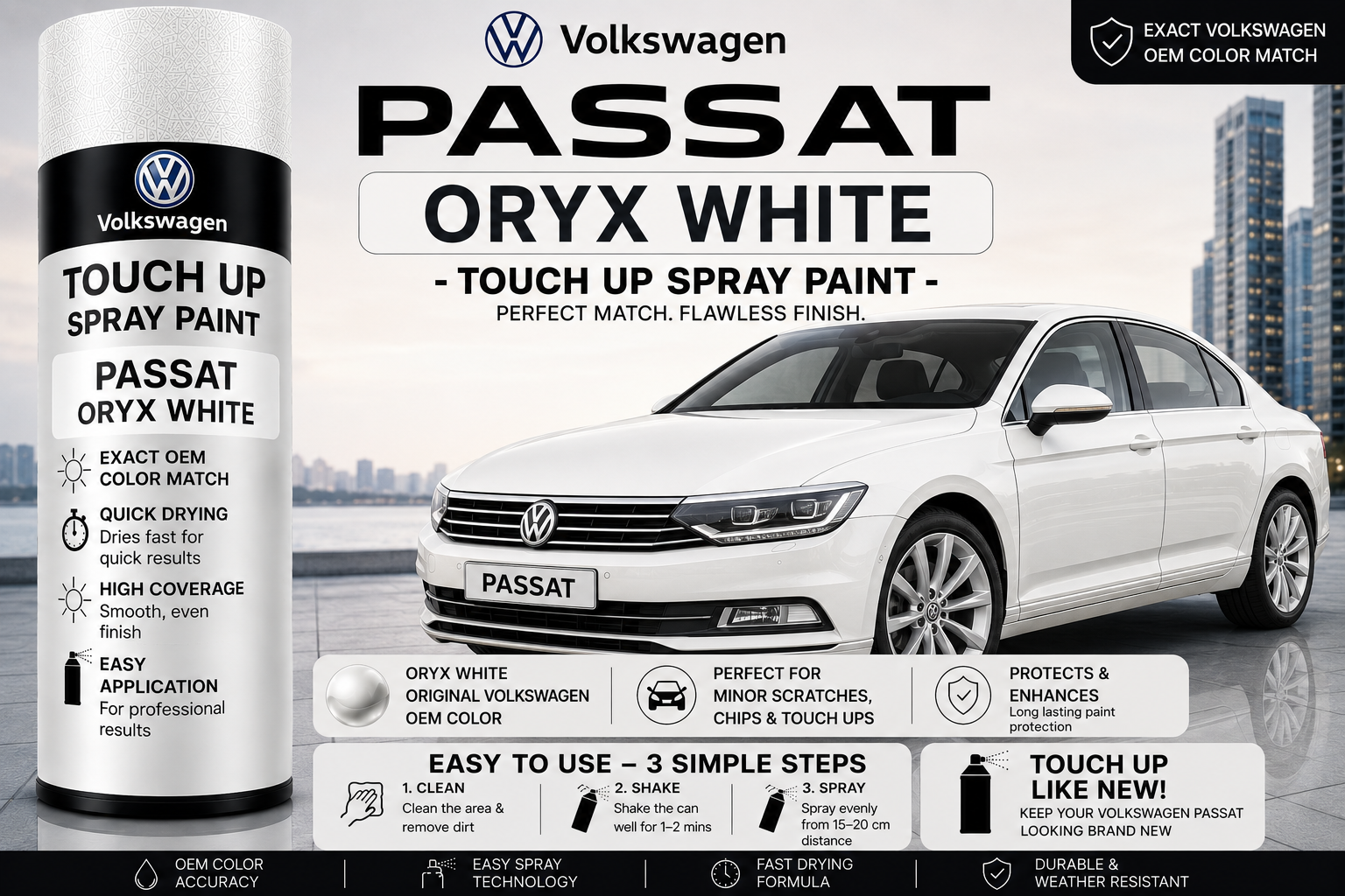 Volkswagen Passat Oryx White Touch Up Spray Paint – OEM Color Match | LIHA Aerosols 500ml