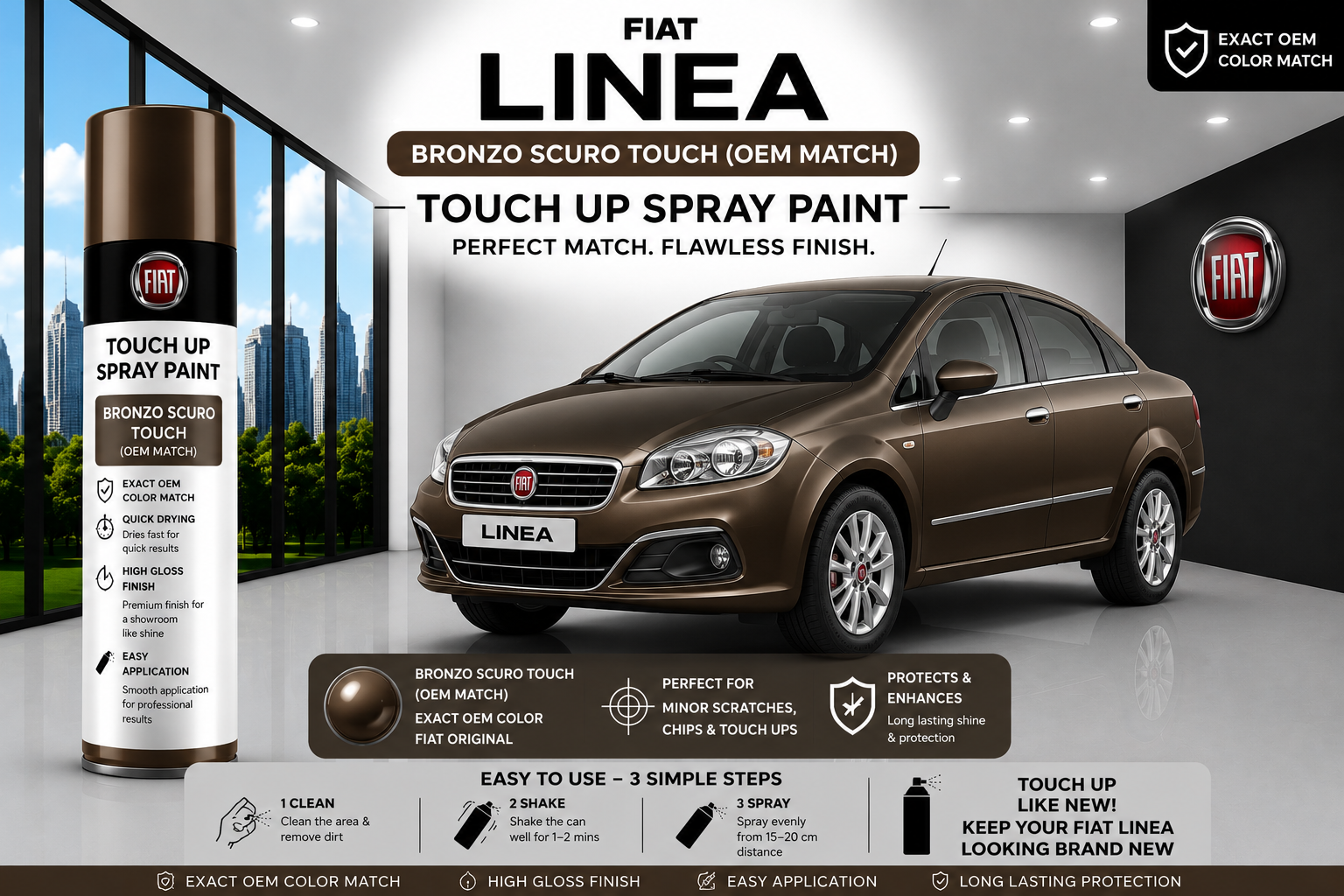 Fiat Linea Bronzo Scuro Touch Up Spray Paint – OEM Color Match | LIHA Aerosols 500ml