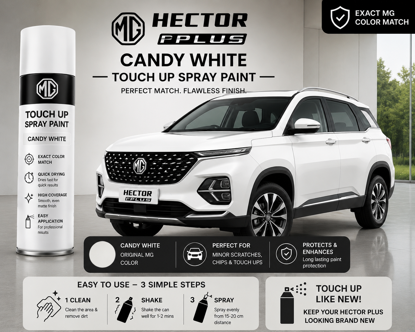 MG Hector Plus Candy White Touch Up Spray Paint – OEM Color Match | LIHA Aerosols 500ml