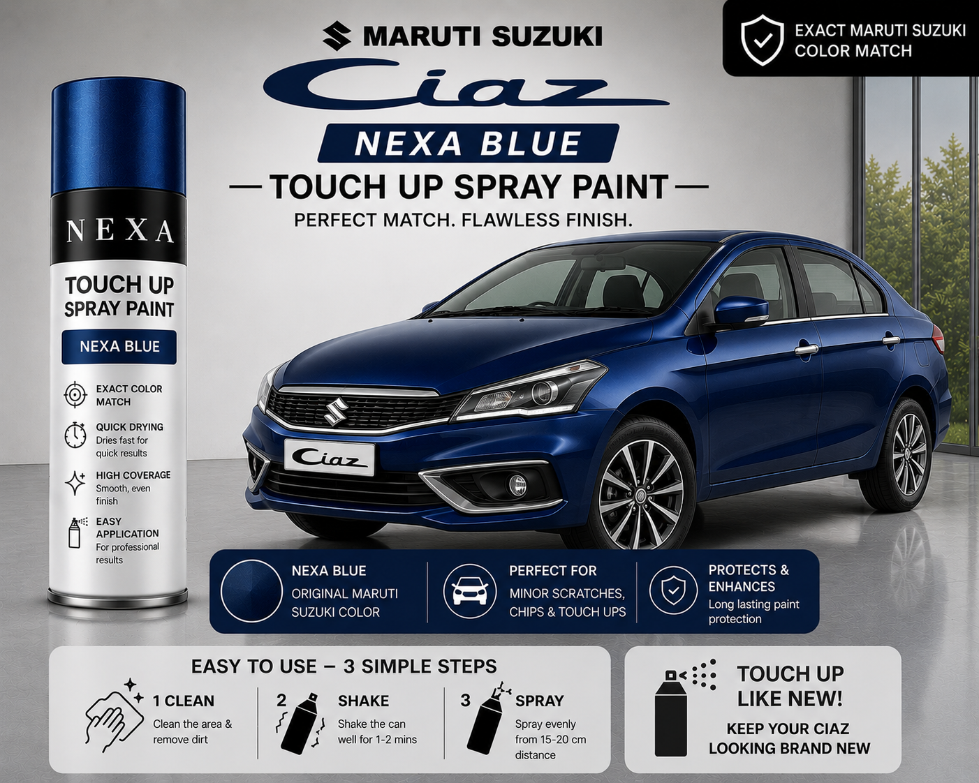 Maruti Suzuki Ciaz Nexa Blue Touch Up Spray Paint – OEM Color Match | LIHA Aerosols 500ml